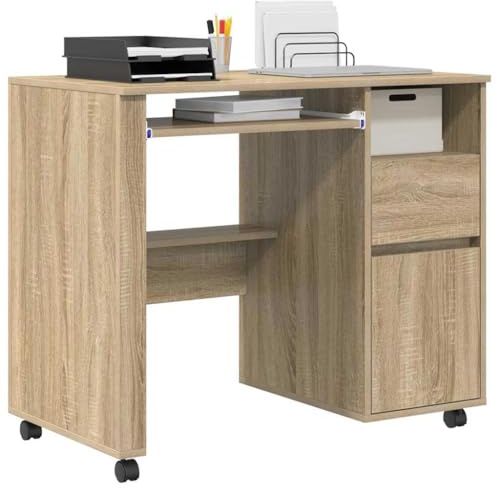 vidaXL Tisch mit Rädern Sonoma-Eiche Holzwerkstoff 91 x 50 x 77 cm | Perfekt für kleine Räume, Genug Platz für deine Sachen, Einfach den Tisch verschieben