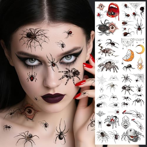 Leesgel Halloween Spinnen Gesichtstattoos, 8 Bögen Make-up Kostüm Party Set