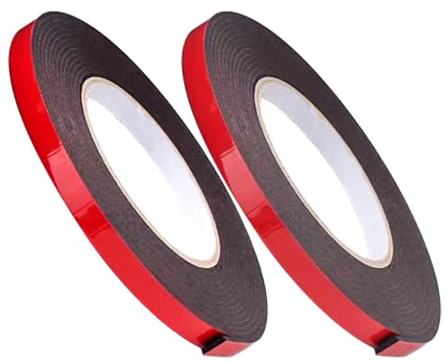 2 pezzi di nastro biadesivo extra forte, resistente al calore, per esterni, 10 m x 10 mm, doppio strisce, doppio nastro adesivo, per decorazione ufficio, parete e strisce LED, soggiorno, auto