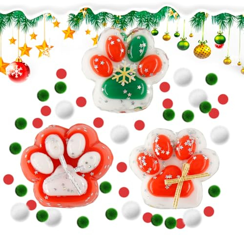 3 Stück Katzenpfoten Squishy Weihnachten, Cat Paw Squishy, Pfote Squishy, Weihnachts Stress Spielzeug Cat Paw für Kinder und Erwachsene, zum Konzentrieren, Angst Relief