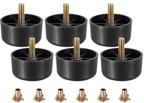 sourcing map 6Pcs Plastic Furniture Legs, 2.17 x 1.18 Sofa Couch Legs Replacement with M8 Hanger Bolts for Chair Sofa Dresser Cabinets Bed, Black