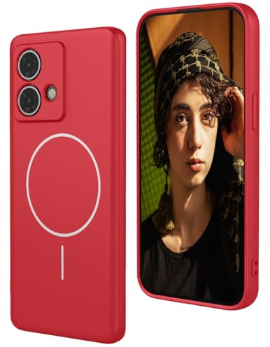 WBWONE Funda de Silicona Líquida para Motorola Moto Edge 40 Neo, Carcasa Magnética con MagSafe, Bumper Slim Antigolpes, Tacto Suave & Forro de Microfibra - Rojo