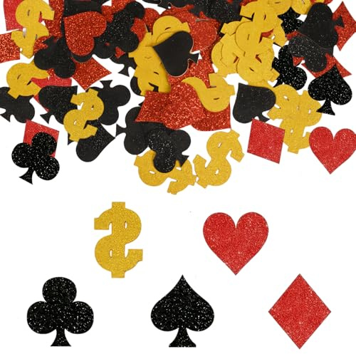 LUMOOM 100 Stück Casino Poker Konfetti, Glitter Las Vegas Tischdeko, Ideale Streudeko für Game Night, Pokertischplatte Bar Dekoration Confetti, für Party Supplies