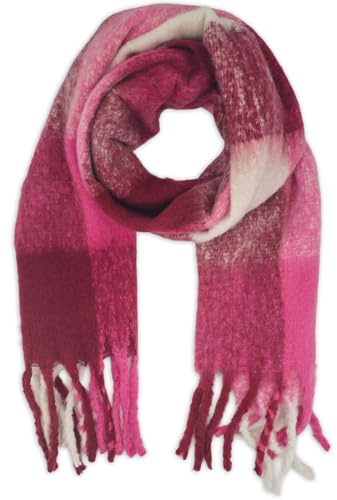 styleBREAKER Bufanda para mujer con estampado de cuadros | Chal largo con flecos gruesos | Suave bufanda de invierno de punto en material cálido, Rosa-Burdeos-Crema