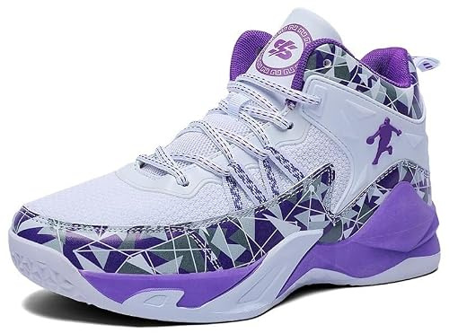 Herrskor med hög topp är andningsbara, halkfria, slitstarka och lätta sportträningsstövlar Skor för promenader(White purple,36 EU)
