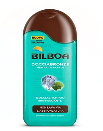 Bilboa, Erfrischendes Dusch-Shampoo mit Eisminze – spendet der Haut Feuchtigkeit und befreit die Bräunung – Dermatologisch getestet – Flasche mit 250 ml