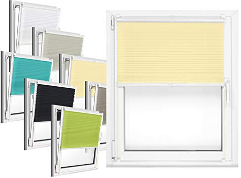 npluseins Plissee - vormontiert und mit Klemmfixierung am Fensterahmen - kinderleichte 3-Step Montage, ca. 90 x 130 cm, beige