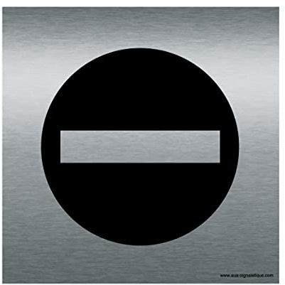 AUA SIGNALETIQUE - Plaque de porte Aluminium brossé imprimé AluSign - Double Face adhésif au dos (200 x 200 mm, Sens Interdit)