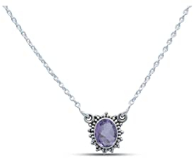 mantraroma Kette 925 Silber Edelstein Collier Silber Damen Sterling Silber Halskette Geschenk (MCO-012)
