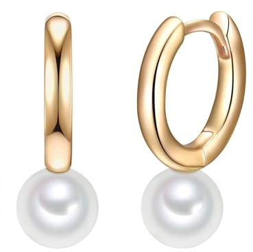 Valero Pearls Damen Ohrringe 925/- Sterling Silber gelbgold | gelbvergoldet 14 Karat, Creolen, Süßwasser-Zuchtperle, ca. 6,5 - 7,0 mm, weiß, rund