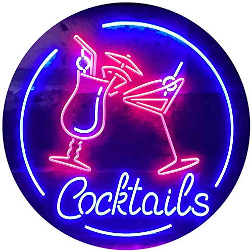 ADVPRO Cocktails Bar Glass Dual Color LED Barlicht Neonlicht Lichtwerbung Neon Sign Rot & blau 300 x 210mm st6s32-i3567-rb