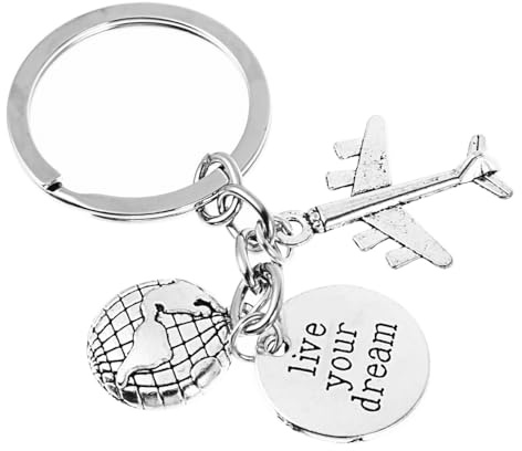 Amosfun Flugzeug Schlüsselanhänger 6,5 cm Pilot Traum aus Leichtmetall mit Karte & Buchstaben – Schlüsselring für Flugzeugfans, Geldbeutel-Deko & Taschenanhänger, Geschenk für Jungen & Mädchen