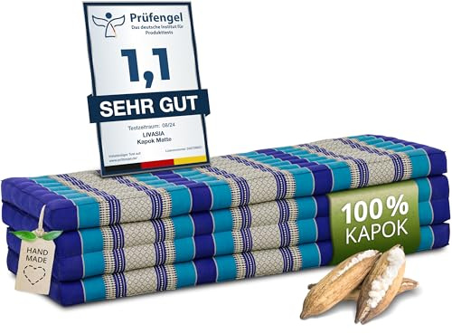 livasia Nachhaltige Klappmatratze Kapok XXL - 200x140x8cm - extrabreite Gästematratze, Faltbare Matratze doppel, ökologische Yogamatte, Gästebett klappbar, Liege Garten Balkon (Blau)
