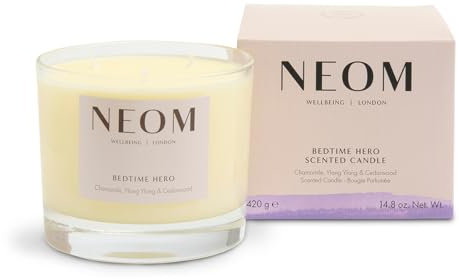 NEOM – Bedtime Hero Scented Candle, 3 Wick | Essential Oil Aromatherapy Candle | Ylang Ylang & Chamomile | Scent to Sleep
