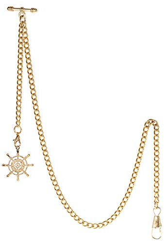 TREEWETO Taschenuhrkette mit T Bar Endstück Albert T-Bar Taschenuhr Kette mit Antiker Ruder Anhänger und 2 Haken für Weste Knopfloch