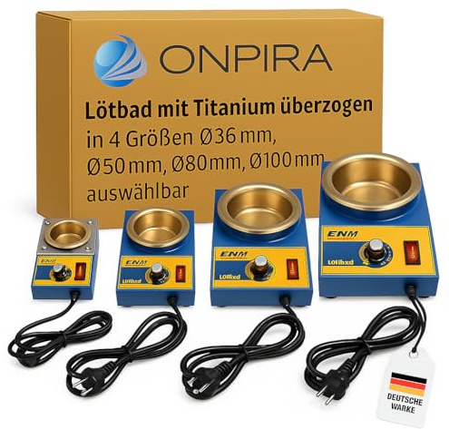 Onpira® Lötbad mit Titanbeschichtung – Profi Löttiegel für Bleifreies & Verbleites Löten | 200-480°C | 4 Größen (Ø36-100mm) | Ideal für Elektronik, Modellbau & Schmuck