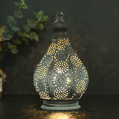 JHY DESIGN Moroccan Vintage Metal Hanging Lamp Battery Powered Table Light 29.5cm Tall Cordless Lantern for Living Room Bedroom Weddings Party Garden Lounge Outdoor Indoor Balcony Home