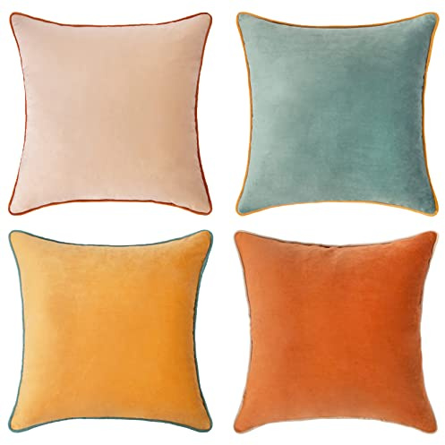 MONDAY MOOSE Decorative Throw Pillow Covers Cushion Cases, Set of 4 Soft Velvet Modern Double-Sided Designs, Mix and Match for Home Decor, Pillow Inserts Not Included (18x18 inch, Orange/Teal)