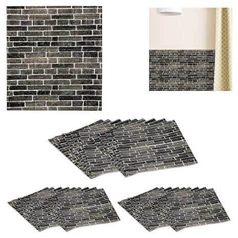 30 x Wandpaneele, selbstklebend, zuschneidbar, 3D Paneele, Wandverkleidung Steinoptik, 77x70 cm, Steinpaneele, anthrazit