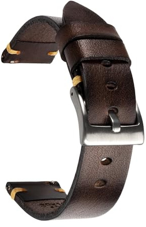 Berfine 22mm Retro Handgemacht Rindsleder Uhrenarmband, Quick Release Leder Uhrenband,Ersatzarmband für Damen Herren,Dunkelbraun