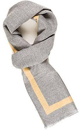 MELIFLUOS DESIGNED IN SPAIN Herren-Schals mit Streifen und Feldern, Grau, elegantes spanisches Design, 100 % Viskose, Bilbao Kollektionen 26 - Grau und Gelb, One size
