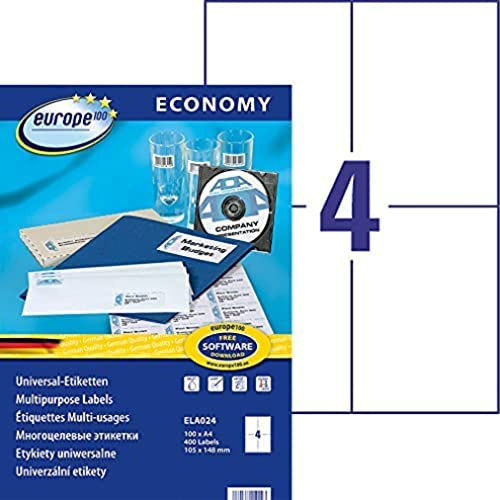 EUROPE 100 Mehrzweck-Etiketten, selbstklebend, 105 x 148 mm, Weiß, 400 Stück
