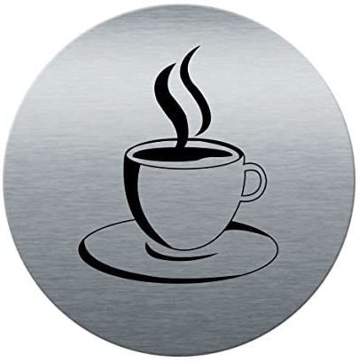 AUA SIGNALETIQUE - Plaque de porte Aluminium brossé imprimé AluSign Ø 85 mm - épaisseur. 3 mm - Double Face adhésif au dos (Cafétéria)