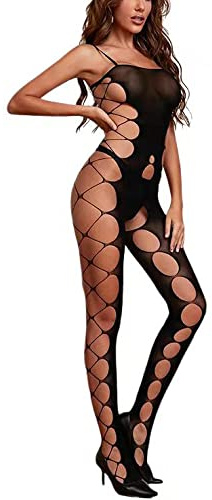 Sniff Rose Biancheria Intima da Donna in Rete con Foro a Rete Bodystocking Lingerie Scava Fuori Body Lingerie Babydoll Teddy Bretelle Pigiameria Biancheria Intima, Nero, Taglia Unica