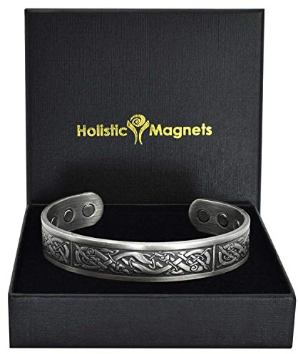 Holistic Magnets® Wikinger Kupfer Armband Alle Größen (Antik-Silber) Herren Magnet Armbänder für Arthritis Originelle Geschenke für Männer Magnetarmband-VP (M: Handgelenk 16,5-19,5cm)