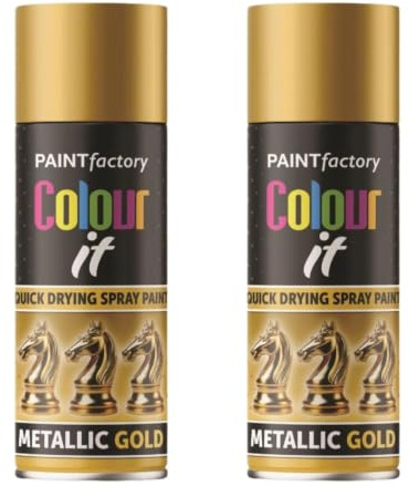 SDMAX 2 x Metallic Gold Spray Paint 200 ML Multipurpose Use Spray For Metal, Wooden Furniture, Interior And Exterior Decoration, Long-Lasting, Shimmering Finish