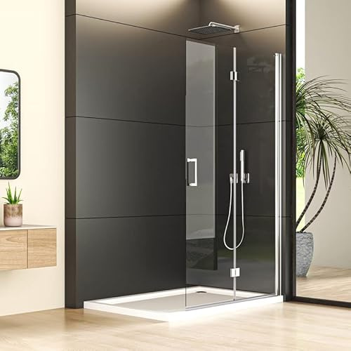 Goezes Walk in Duschwand 116x195 cm Walk-in Duschwand Falttür Faltbar Drehbar Dusche Duschkabine Walk in Duschabtrennung Duschtrennwand 6mm Nano ESG-Sicherheitsglas Duschtür Dusche