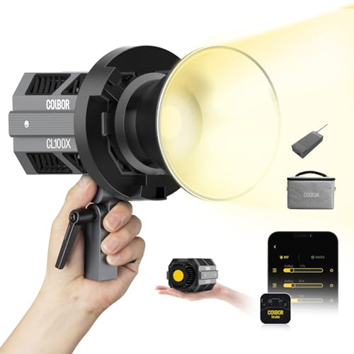 Videoleuchte, Colbor CL100X 110W Bi-Color Videolicht 2700K-6500K CRI97+ COB Dauerlicht Aluminium mit Bowens Mount APP Control 10 Lichteffekt für Fotografie, Tageslight-LED-Video-Leuchte-Fotostudio