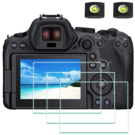 ULBTER Displayschutz schutzfolie für Canon EOS R6 Mark II Kamera & Blitzschuh-Abdeckung, Glas 0,3 mm 9H-Härte kratzfest blasenfrei- 3 Stück | Gehärtetes Glas und Blitzschuh-Abdeckung für Canon EOS R6 Mark 3/2/1 EOSR6, 0,3 mm, Härtegrad 9H, kratzfest, blasenfrei