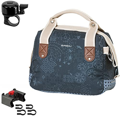 Basil Bohème City Bag - Fahrrad Lenkertasche Seitentasche -8 Liter Blau inkl. Lenkeradapter mit Fahrradklingel