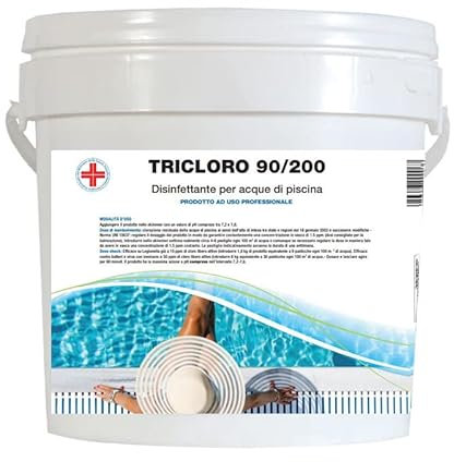 Virsus Tricloro 90/200 a Pastiglie per acqua di piscina 3B05, 25 pastiglie da 200 gr a lenta dissoluzione contro virus e batteri, Agente clorante stabilizzato per un corretto trattamento acque (5 Kg)