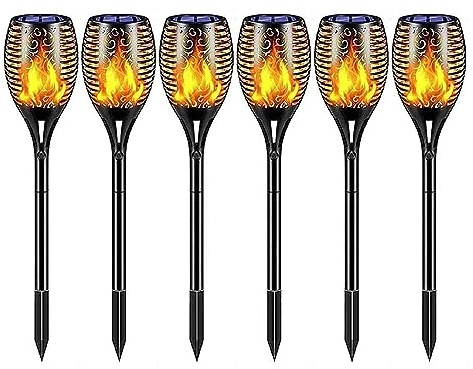 Easylife Solar Garden Lights, Pack of 6, Flickering Flame Effect, Solar Powered Torches for Garden, Weather-Resistant Outdoor Lighting H52cm x Dia7cm - Fully Guaranteed | Purple | Size 4-9