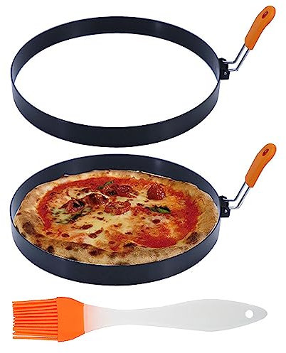 Pfannkuchenform, 2 Stück, 20,3 cm, Pfannkuchenring, Edelstahl, Omelettring mit Silikon-isoliertem Griff, runde Eierringe, Formen mit Ölpinsel, antihaftbeschichtet, Pfannkuchenringe für Grilleier,