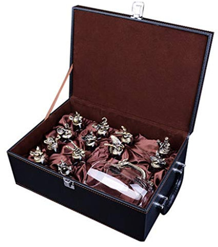 Juego de dispensador de copas de vino blanco con 12 Zodiac Estuche de cuero de alta calidad Botella creativa Spiritaque Retro Wine Set 45ml (Color: D)