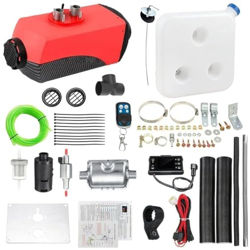 Jacgood 5-8KW 12V Diesel Air Heater，5000-8000W Parking Heater Kit with LCD Temperature Monitor Remote Control And 10L Fuel Tank ，For RV Quick Heating，RV Truck, Bus, Car Trailer, Boat (Red)