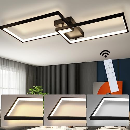 CBJKTX LED Deckenleuchte Wohnzimmer Deckenlampe Schwarz Modern 80CM Wohnzimmerlampe Dimmbar mit Fernbedienung 48W Schlafzimmerlampe Rechteck Metall-Design für Schlafzimmer Kinderzimmer küchen