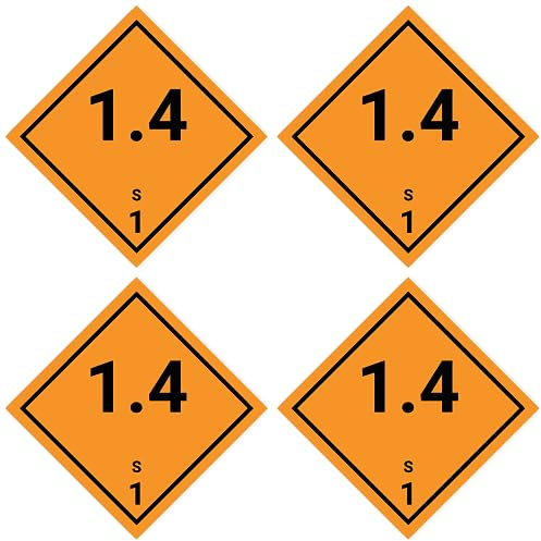 Aufkleber: 100x100 mm, 4 Stück - Gefahrzettel - Gefahrgutklasse - Klasse 1.4 - Verträglichkeitsgruppe S - explosive Stoffe - ADR/GHS/DGR/UN Sicherheitspiktogramm