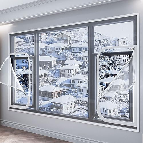 isolierender Thermovorhang Kälteschutz Fenster Isolierfolie Kit, Selbstklebende Wärmeschutzvorhang Winter Transparent Nsulierter Fensterfilm,Winddicht Winter Warmvorhang (W100xH100cm/39x39in)