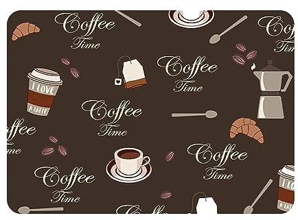 Eowppue Coffee-Design Draining Mat, 16''x 12'' Soft Silica Super Absorbent Quick-Dry Pad for Espresso Machines, Anti-Stain Bar Counter & Kitchen Dish Protector - Stylish Coffee Print