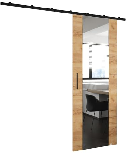 MEBLE KRYSPOL Zonda II Schiebetürset mit Schiene - Hängendes Innen-Schiebetürsystem - Torbeschläge - Hergestellt aus robustem Laminat - 204x80 cm - Handwerk gold