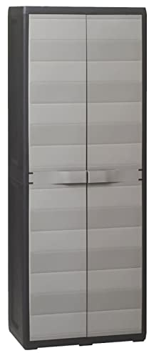 SECOLI Gartenschrank wetterfest balkonschrank wetterfest gartenschrank Kunststoff gartenschrank für den außenbereich putzschrank-Schwarz und Grau-65 x 38 x 171 cm