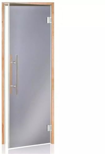 Amilano Saunatür BENELUX Magnet Hochwertige Glastür 8mm inkl. Zarge Vollholz Leicht Einstellbar DIN Links Rechts (80x200, Erle/Grau)