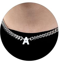 HAYOUWAY kedja män med bokstäver A-Z berlock halsband män silver rostfritt stål pansarkedja män kedja årsdag födelsedagspresent för män honom pappa vän son pojkar bror bästa vän, En storlek, Rostfritt