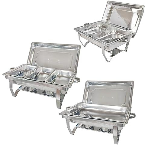 Chafing Dish Buffet Set 4-Piece 11l Stainless Steel Foldable Rectangular Heater Set Equipped With Water Tray Dining Tray Holder Cover Alcohol Lamp,3IN1