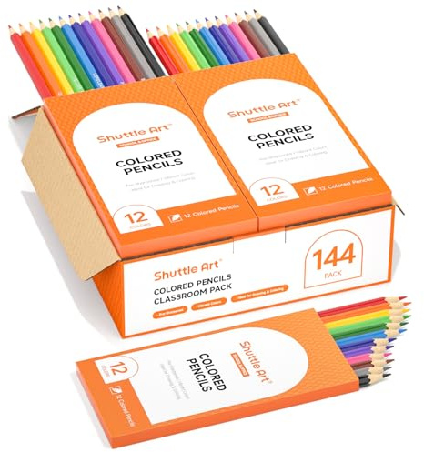 Shuttle Art Buntstifte Set, 144 Buntstifte Kinder, Farbstifte mit 12 Lebendigen Farben, 12er Packungen Holzstifte, Großpackung Buntstifte für Kinder, Schule und Weihnachten, Buntstifte schule 1 klasse