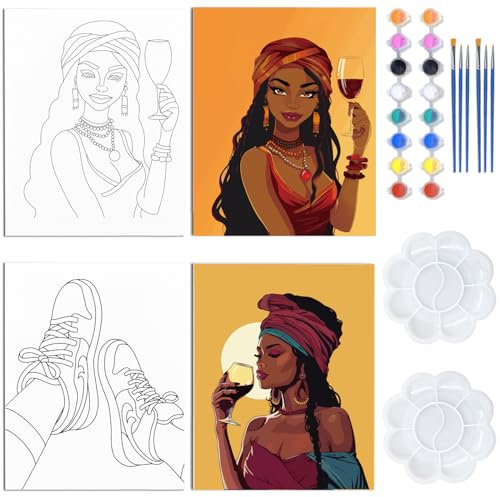 WEBEEDY 2 Pack Canvas Painting Kit for Adults, Paint and Sip Kit Pre Drawn Canvas to Paint 20x25cm Pre Drawn Canvases for Painting for Adults Chic Art Set Painting Supplies for Artists Christmas Party